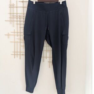 Athleta Sutton Jogger Pants Navy Blue Cargo Zip Pocket Drawstring Women 12 Tall